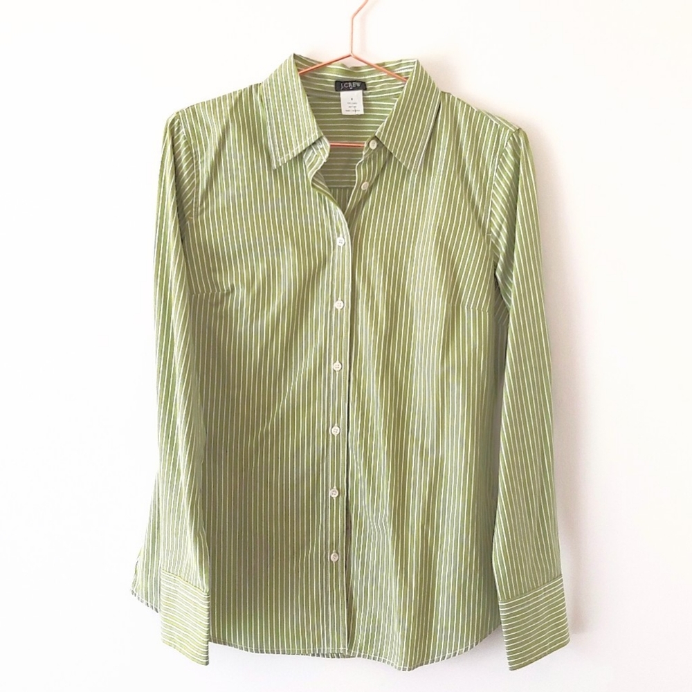 J. Crew Factory green & white stripe button shirt Size S